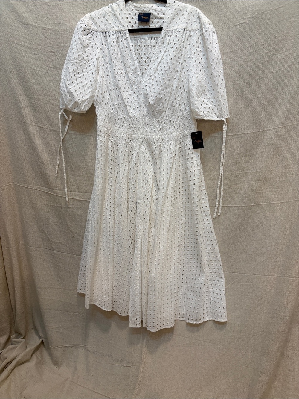 Just...Taylor White Eyelet Midi Dress with Puff Sleeves